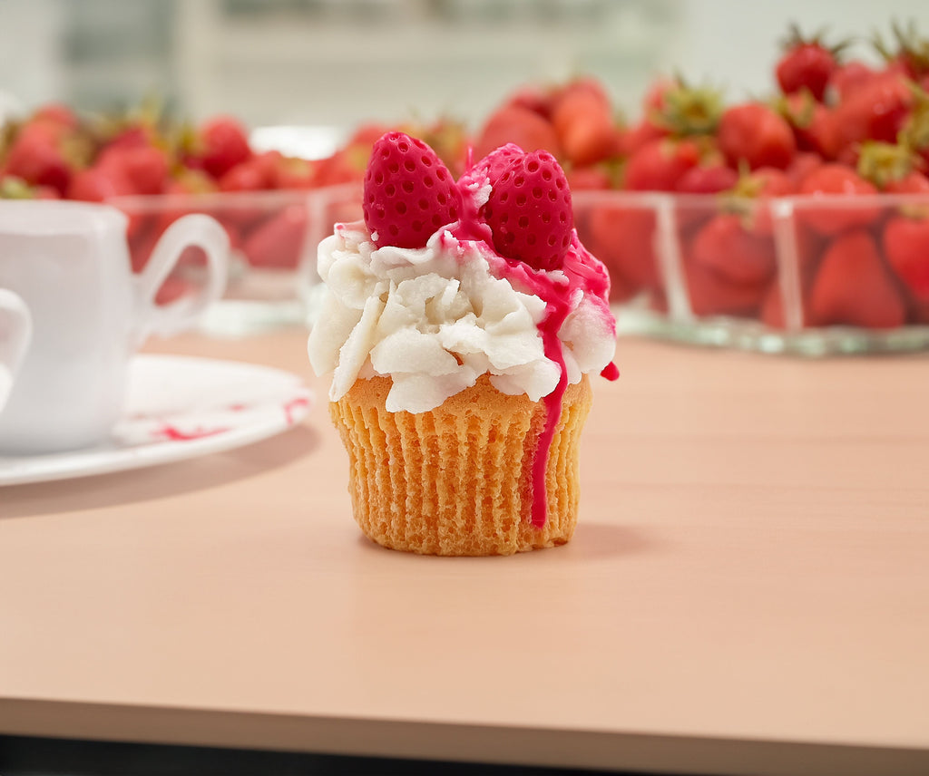 Gourmet Candle in the Shape of a Strawberry Cupcake