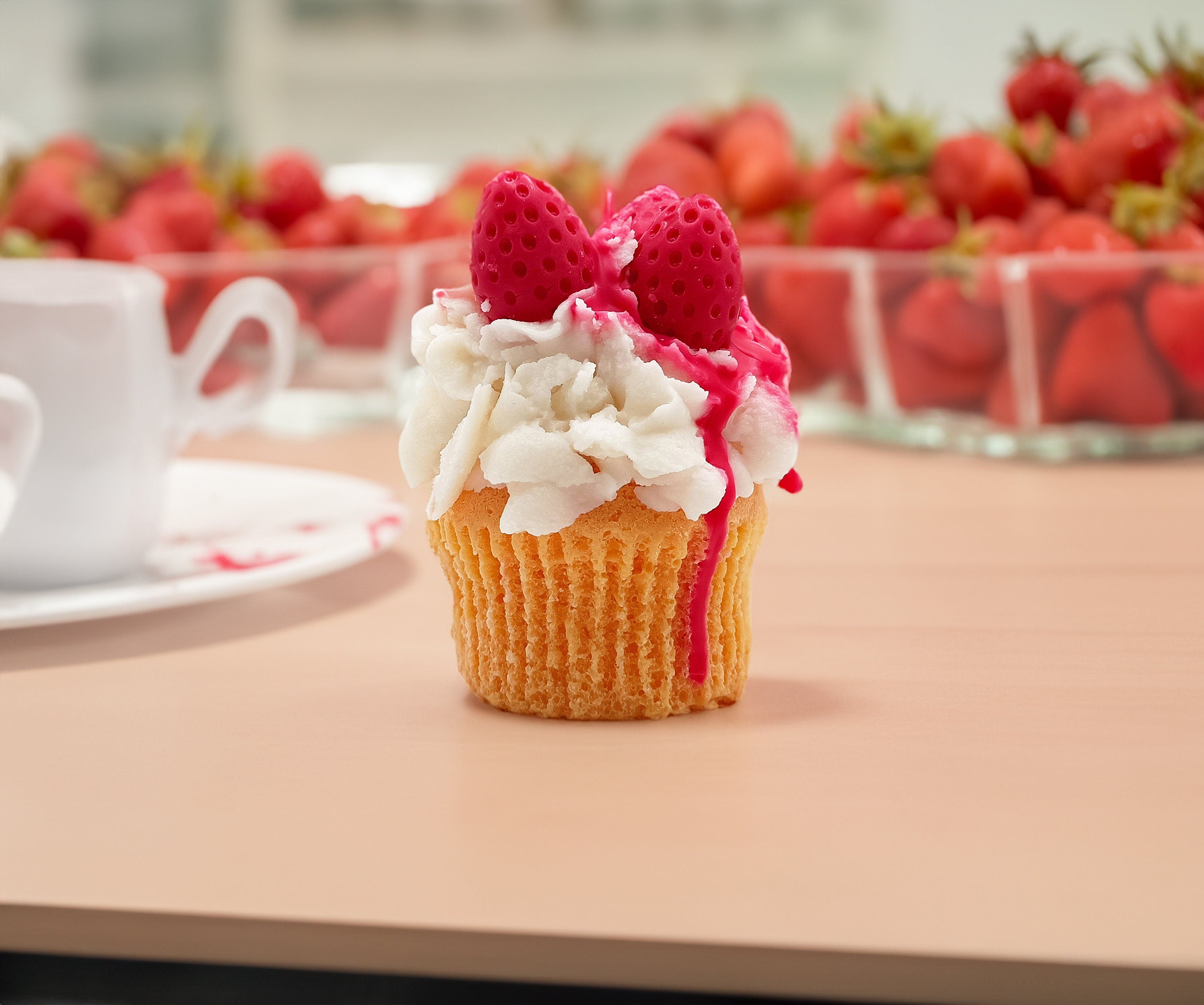 Gourmet Candle in the Shape of a Strawberry Cupcake