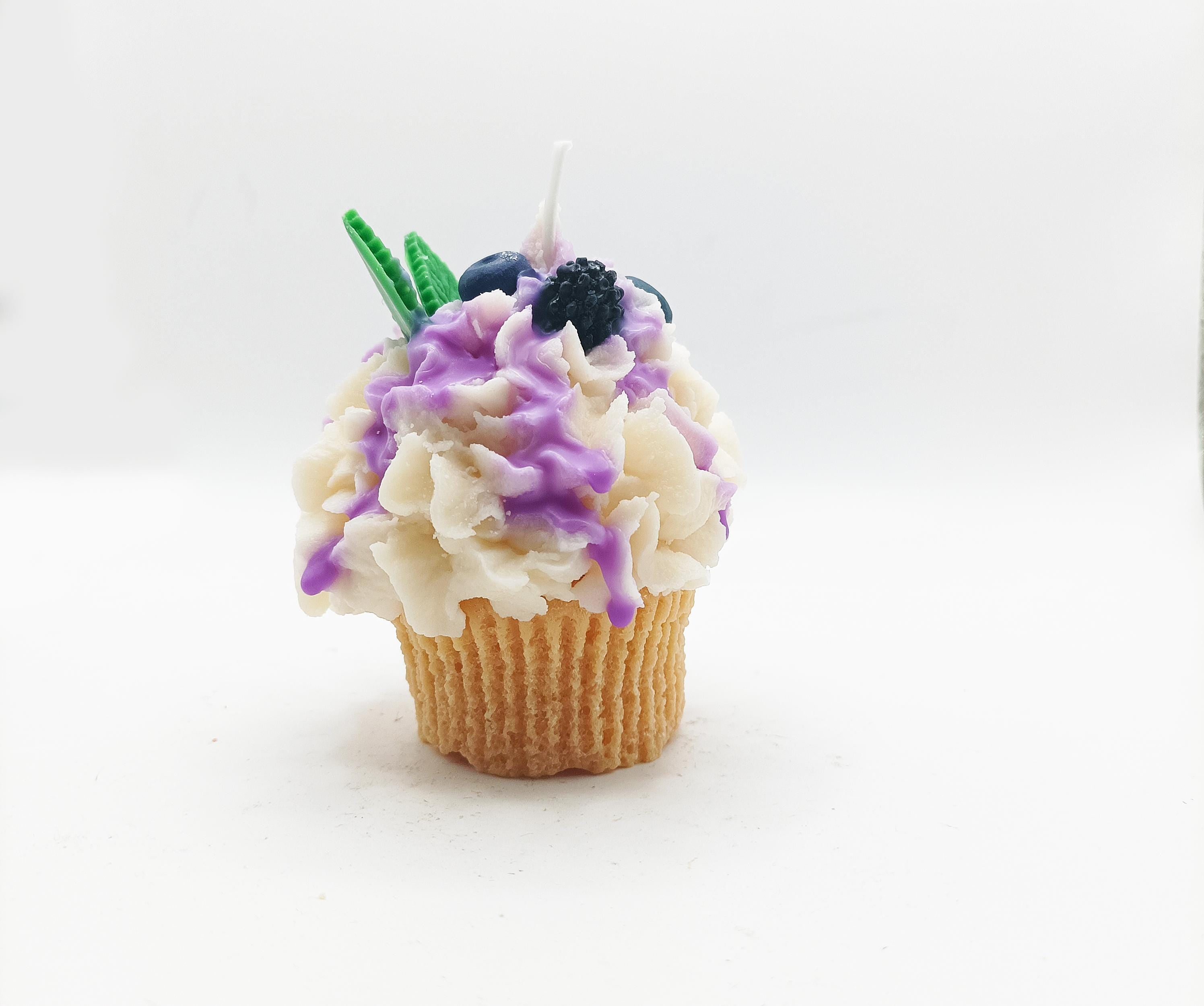 Gourmet Candle in the Shape of a Blackberry and Blueberry Cupcake