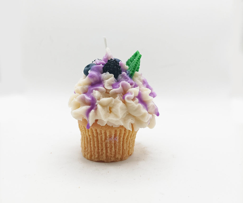 Gourmet Candle in the Shape of a Blackberry and Blueberry Cupcake