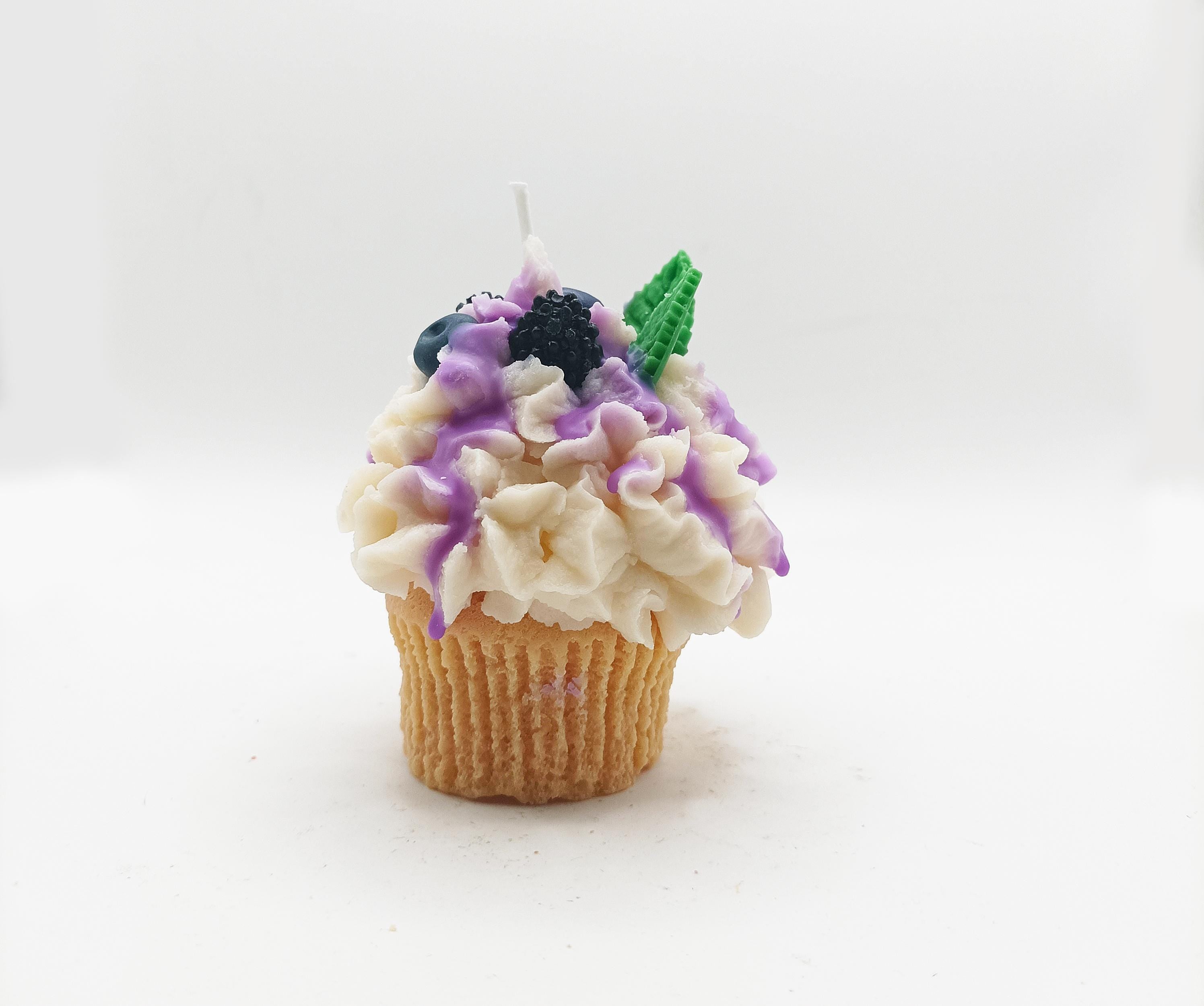 Gourmet Candle in the Shape of a Blackberry and Blueberry Cupcake